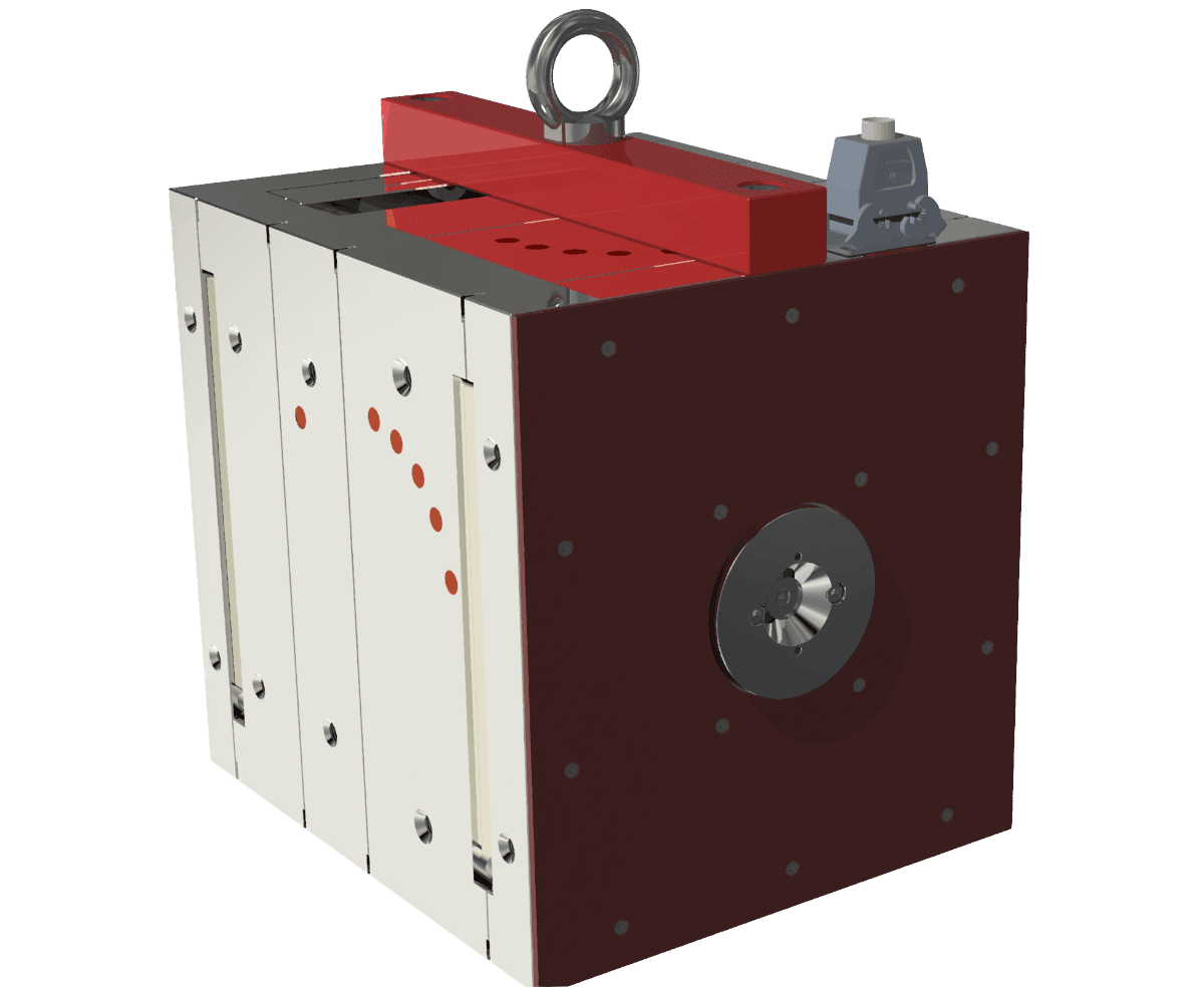 3D model of an assembled mold, sprue bushing side
