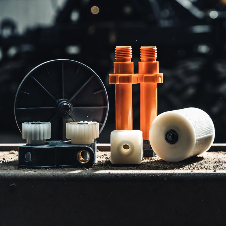 Plastic parts for agricultural machinery produced by injection molding